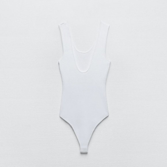 Zara white KNIT BODYSUIT WITH V-NECK BACK small - Picture 3 of 6